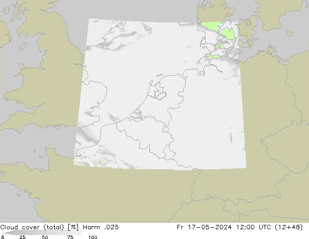 Cloud cover (total) Harm .025 Pá 17.05.2024 12 UTC
