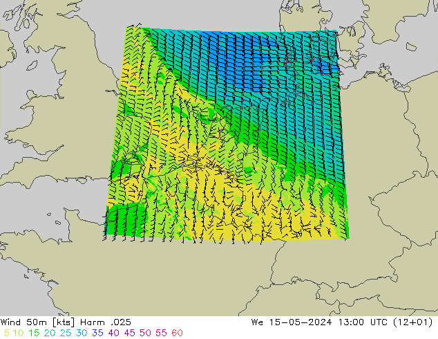 Wind 50m Harm .025 We 15.05.2024 13 UTC
