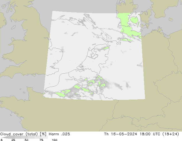 Cloud cover (total) Harm .025 Th 16.05.2024 18 UTC