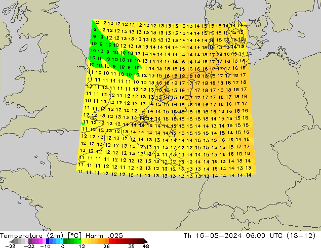 карта температуры Harm .025 чт 16.05.2024 06 UTC