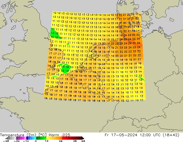 Temperature (2m) Harm .025 Fr 17.05.2024 12 UTC