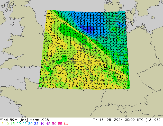 Wind 50m Harm .025 Th 16.05.2024 00 UTC