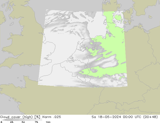 Cloud cover (high) Harm .025 Sa 18.05.2024 00 UTC