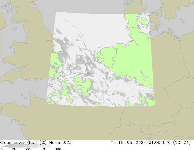 Cloud cover (low) Harm .025 Th 16.05.2024 01 UTC