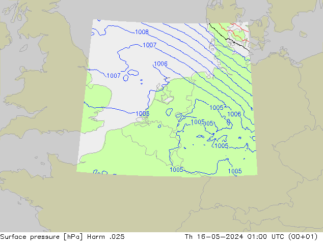 地面气压 Harm .025 星期四 16.05.2024 01 UTC