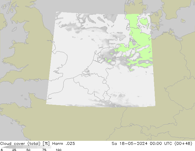 Cloud cover (total) Harm .025 Sa 18.05.2024 00 UTC