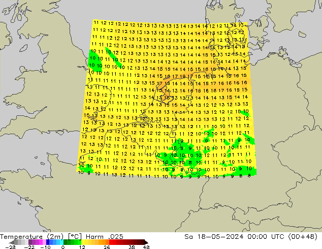 Temperatura (2m) Harm .025 Sáb 18.05.2024 00 UTC