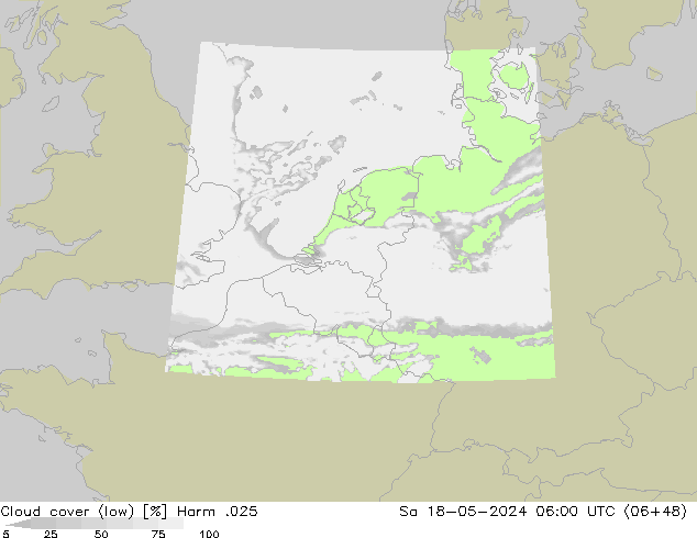 Cloud cover (low) Harm .025 Sa 18.05.2024 06 UTC