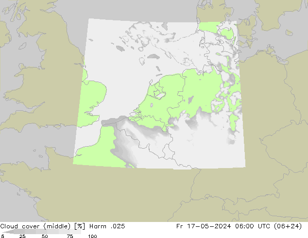 Cloud cover (middle) Harm .025 Fr 17.05.2024 06 UTC