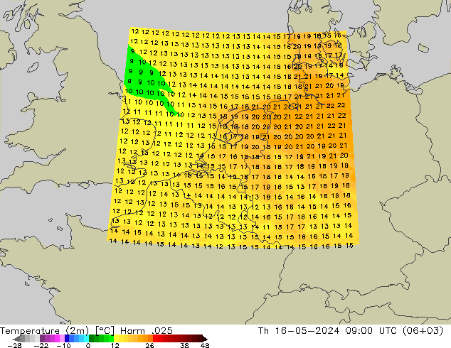 温度图 Harm .025 星期四 16.05.2024 09 UTC