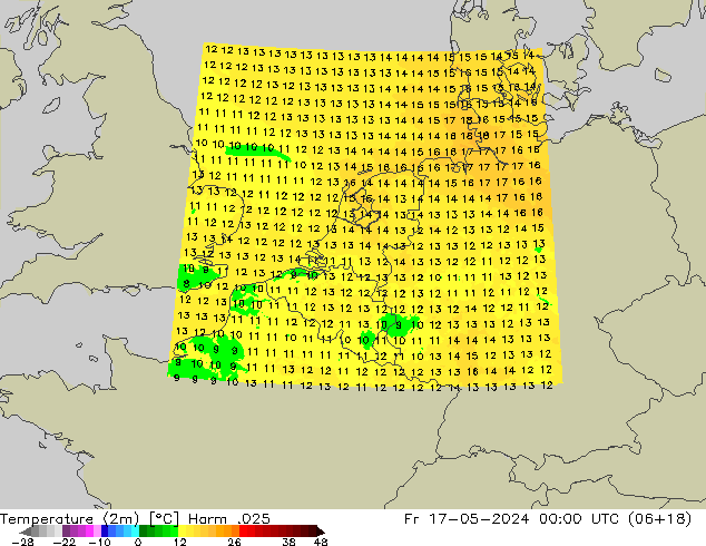Sıcaklık Haritası (2m) Harm .025 Cu 17.05.2024 00 UTC