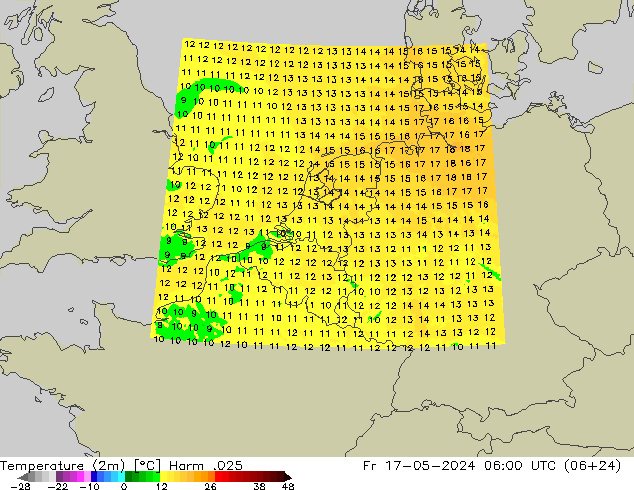 Temperaturkarte (2m) Harm .025 Fr 17.05.2024 06 UTC