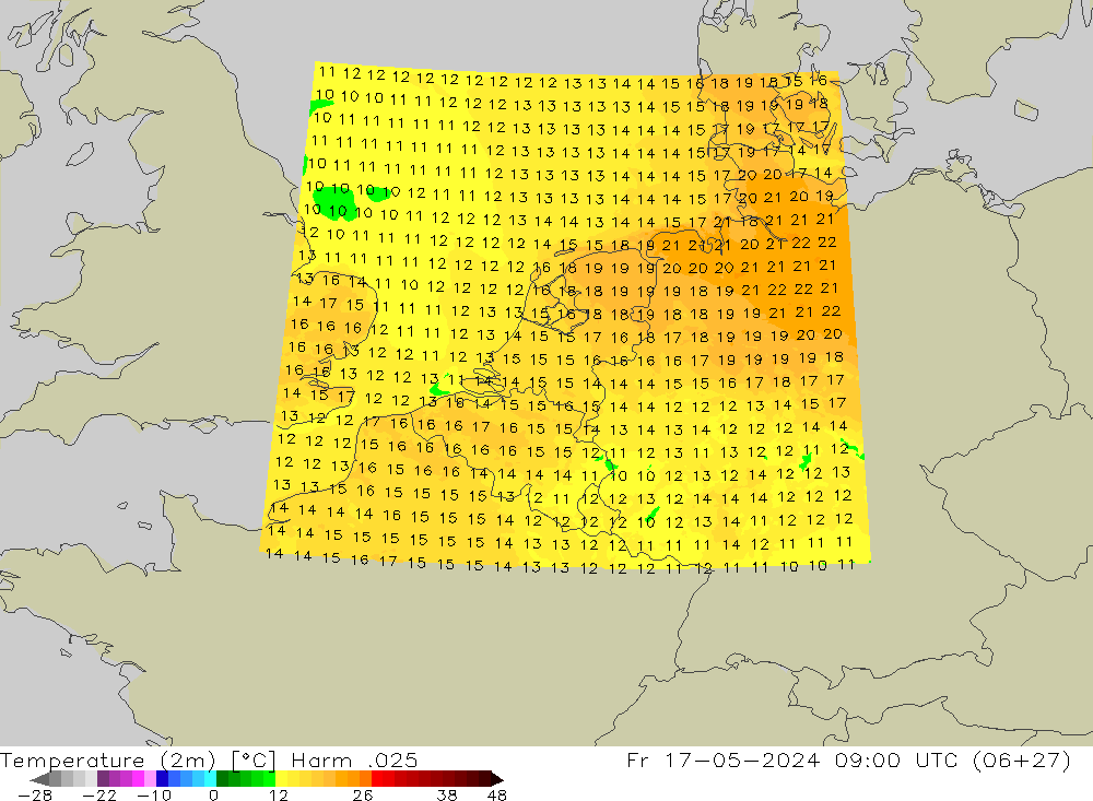Temperature (2m) Harm .025 Fr 17.05.2024 09 UTC
