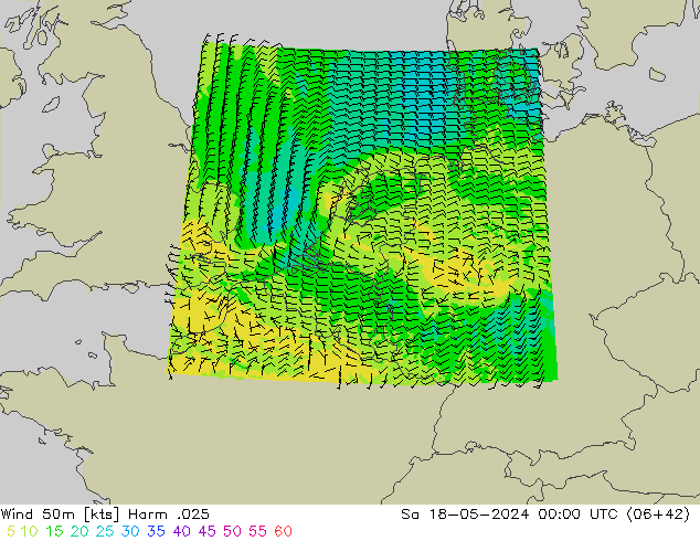 Wind 50m Harm .025 Sa 18.05.2024 00 UTC