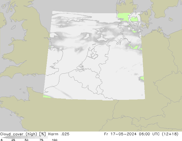 Cloud cover (high) Harm .025 Fr 17.05.2024 06 UTC