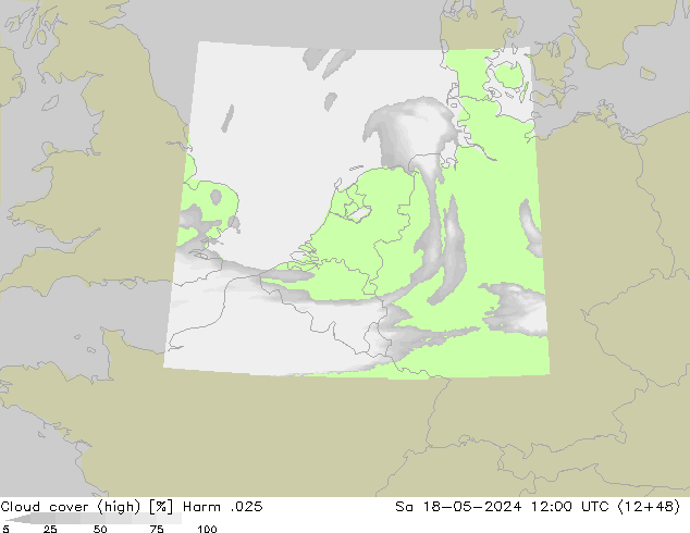 Cloud cover (high) Harm .025 Sa 18.05.2024 12 UTC