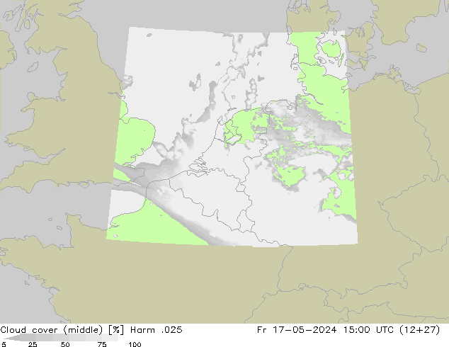 Cloud cover (middle) Harm .025 Fr 17.05.2024 15 UTC
