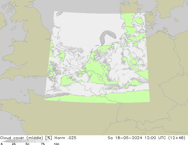Cloud cover (middle) Harm .025 Sa 18.05.2024 12 UTC