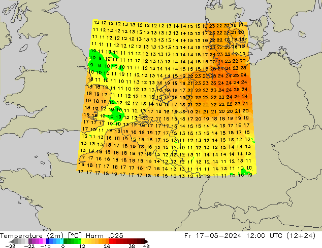 Temperatura (2m) Harm .025 ven 17.05.2024 12 UTC