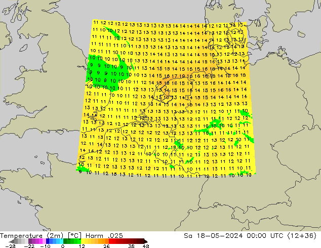 Sıcaklık Haritası (2m) Harm .025 Cts 18.05.2024 00 UTC