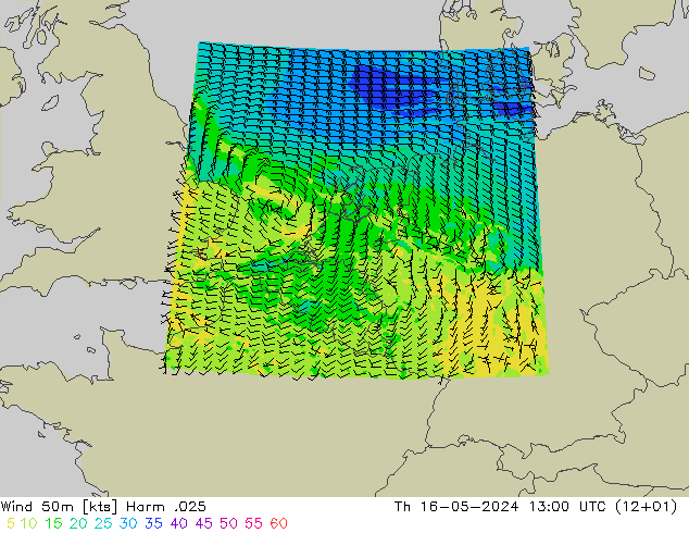 Wind 50m Harm .025 Th 16.05.2024 13 UTC