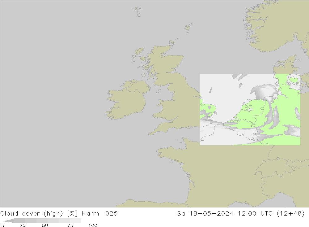 Cloud cover (high) Harm .025 Sa 18.05.2024 12 UTC