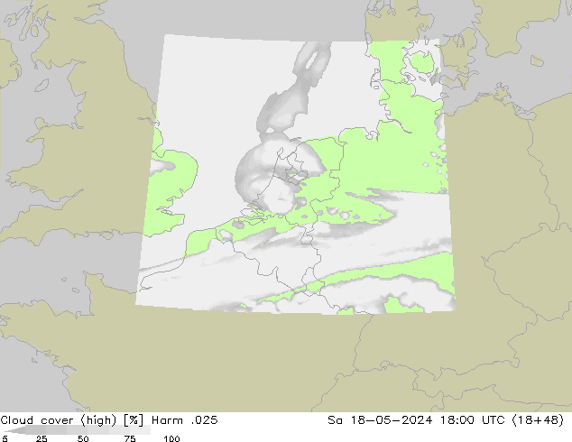 Cloud cover (high) Harm .025 Sa 18.05.2024 18 UTC
