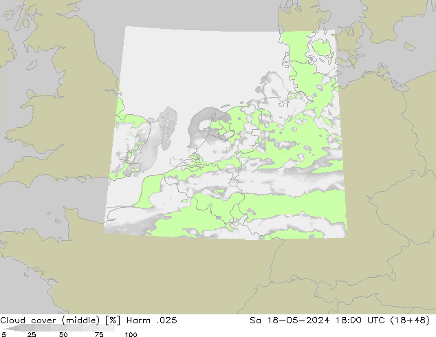 Cloud cover (middle) Harm .025 Sa 18.05.2024 18 UTC