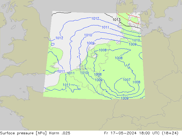 地面气压 Harm .025 星期五 17.05.2024 18 UTC