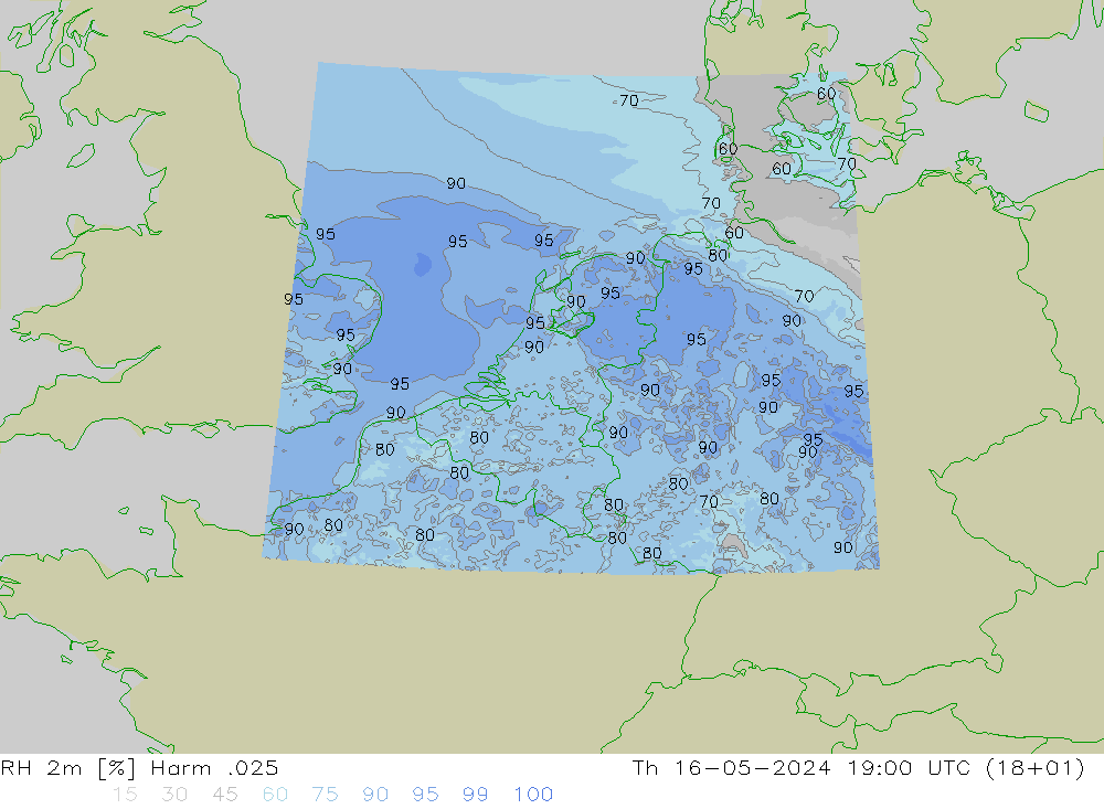 Humedad rel. 2m Harm .025 jue 16.05.2024 19 UTC