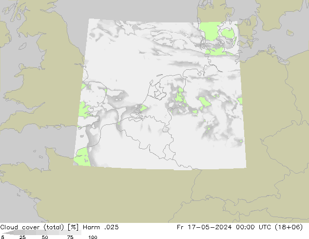 Bewolking (Totaal) Harm .025 vr 17.05.2024 00 UTC