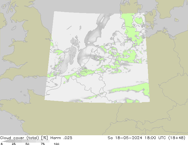 Cloud cover (total) Harm .025 So 18.05.2024 18 UTC