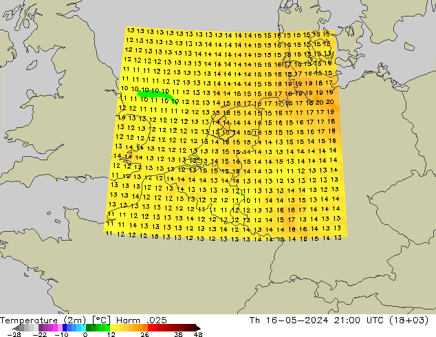 température (2m) Harm .025 jeu 16.05.2024 21 UTC