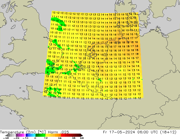 Temperaturkarte (2m) Harm .025 Fr 17.05.2024 06 UTC