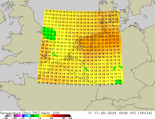 Temperature (2m) Harm .025 Pá 17.05.2024 18 UTC