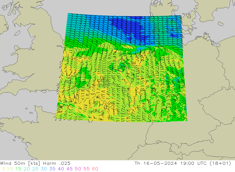 Viento 50 m Harm .025 jue 16.05.2024 19 UTC