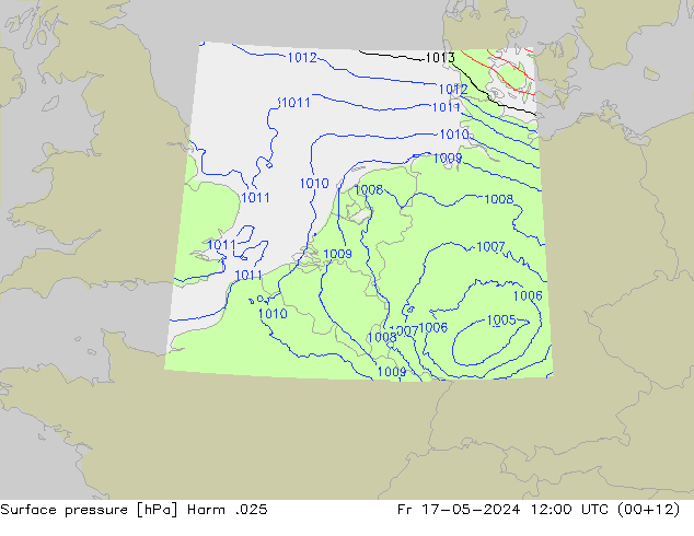 Surface pressure Harm .025 Fr 17.05.2024 12 UTC