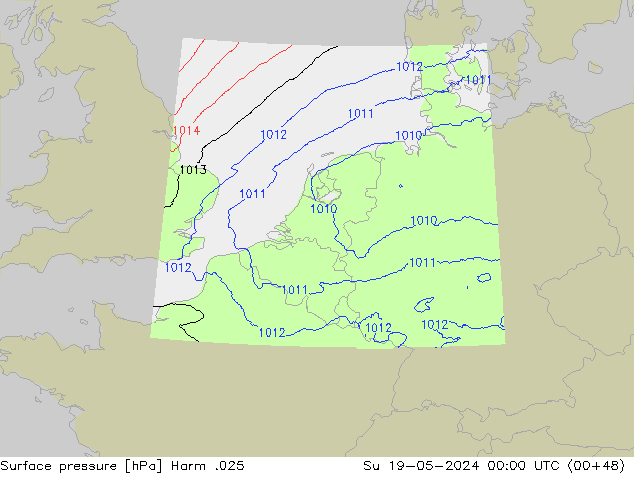 Atmosférický tlak Harm .025 Ne 19.05.2024 00 UTC