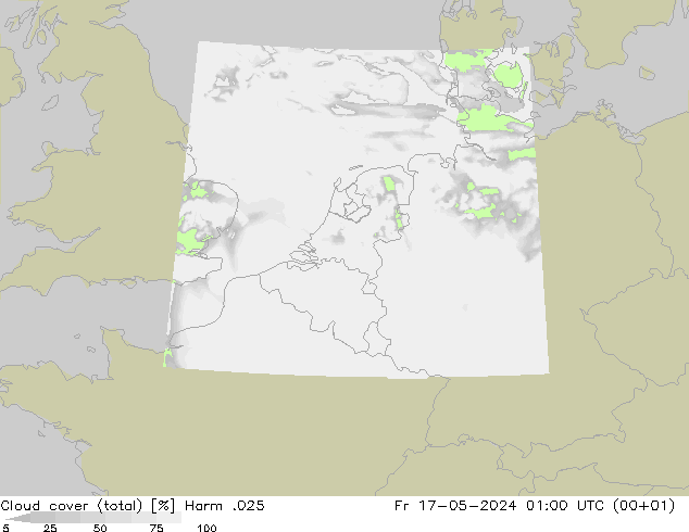 Cloud cover (total) Harm .025 Fr 17.05.2024 01 UTC