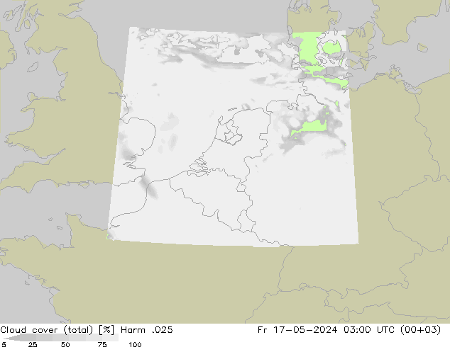 Cloud cover (total) Harm .025 Fr 17.05.2024 03 UTC