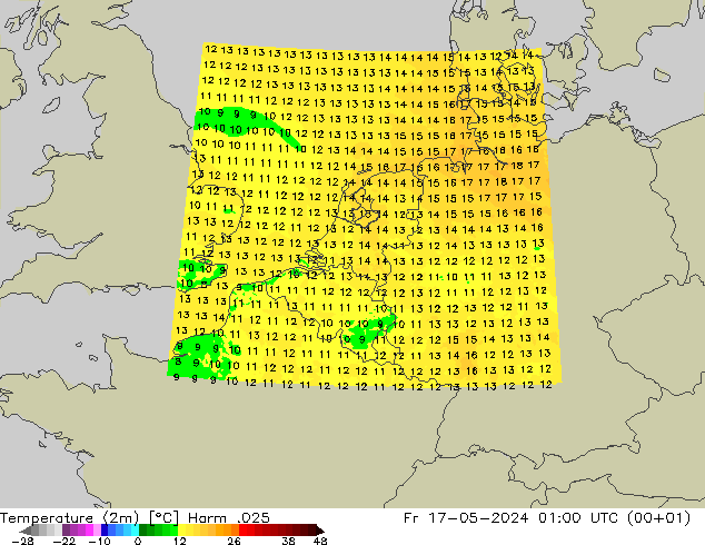 Temperature (2m) Harm .025 Fr 17.05.2024 01 UTC