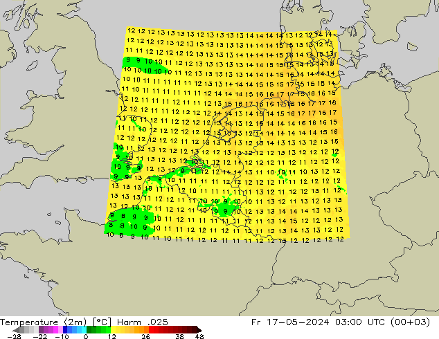 温度图 Harm .025 星期五 17.05.2024 03 UTC