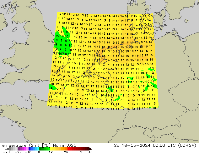 Temperaturkarte (2m) Harm .025 Sa 18.05.2024 00 UTC