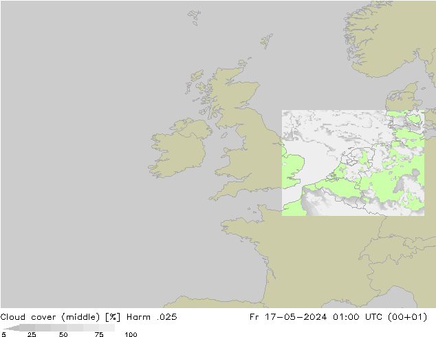 Cloud cover (middle) Harm .025 Fr 17.05.2024 01 UTC