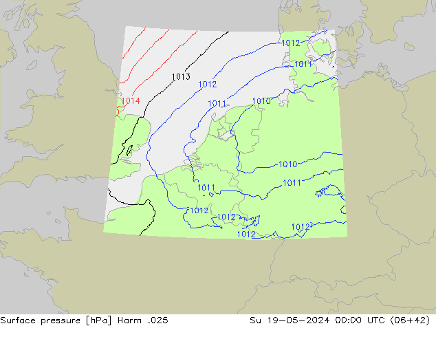 Atmosférický tlak Harm .025 Ne 19.05.2024 00 UTC