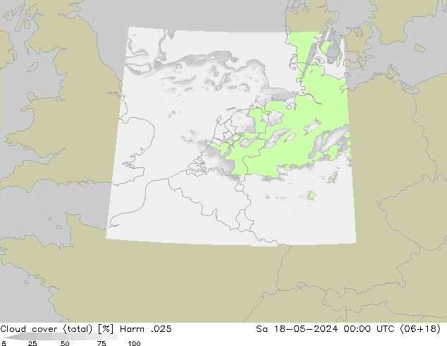 zachmurzenie (suma) Harm .025 so. 18.05.2024 00 UTC