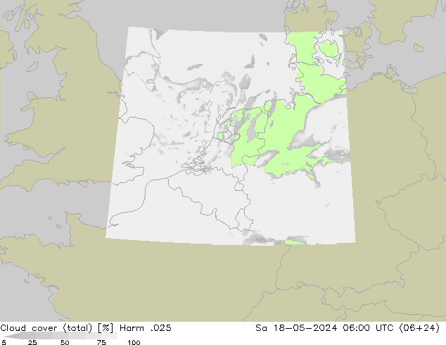 Cloud cover (total) Harm .025 Sa 18.05.2024 06 UTC