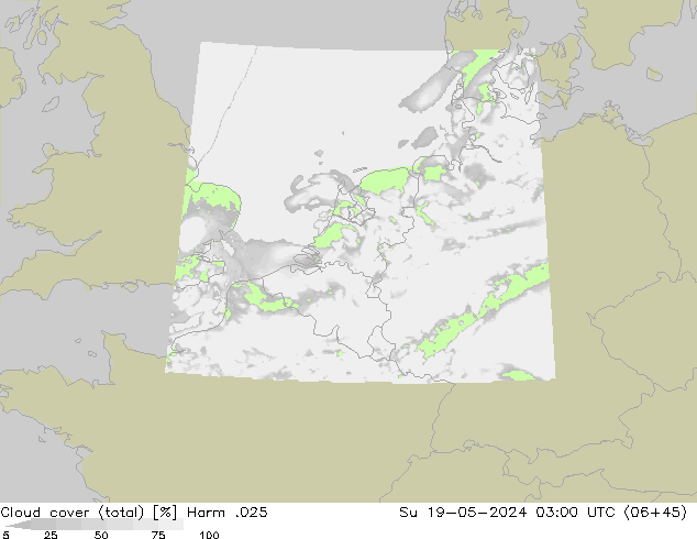 Cloud cover (total) Harm .025 Su 19.05.2024 03 UTC