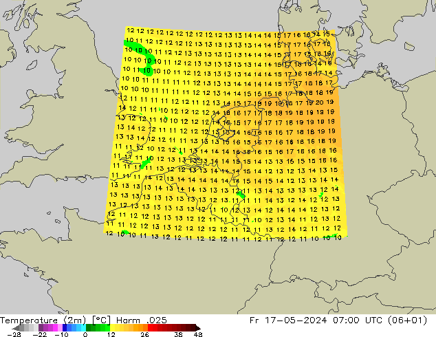 Temperature (2m) Harm .025 Fr 17.05.2024 07 UTC
