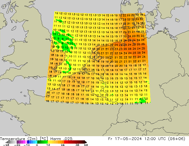 Temperaturkarte (2m) Harm .025 Fr 17.05.2024 12 UTC